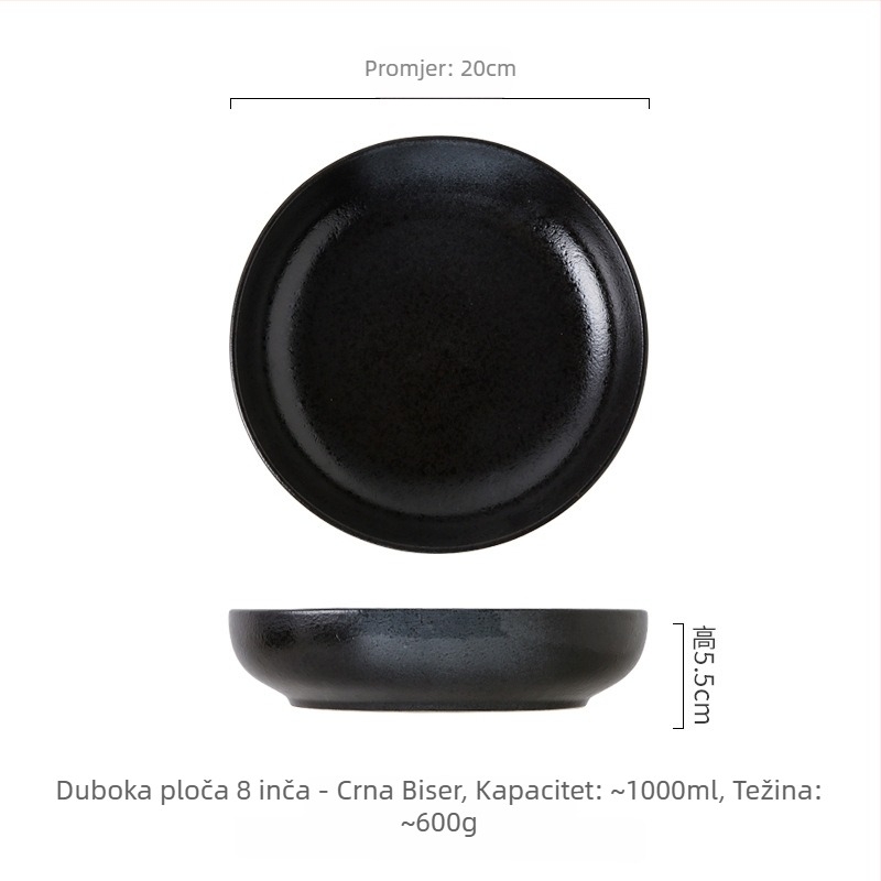 Porcelanski set zdjela i tanjura, japanski stil, kružni oblik, mikrovalna sigurnost, pod glazurom završna obrada