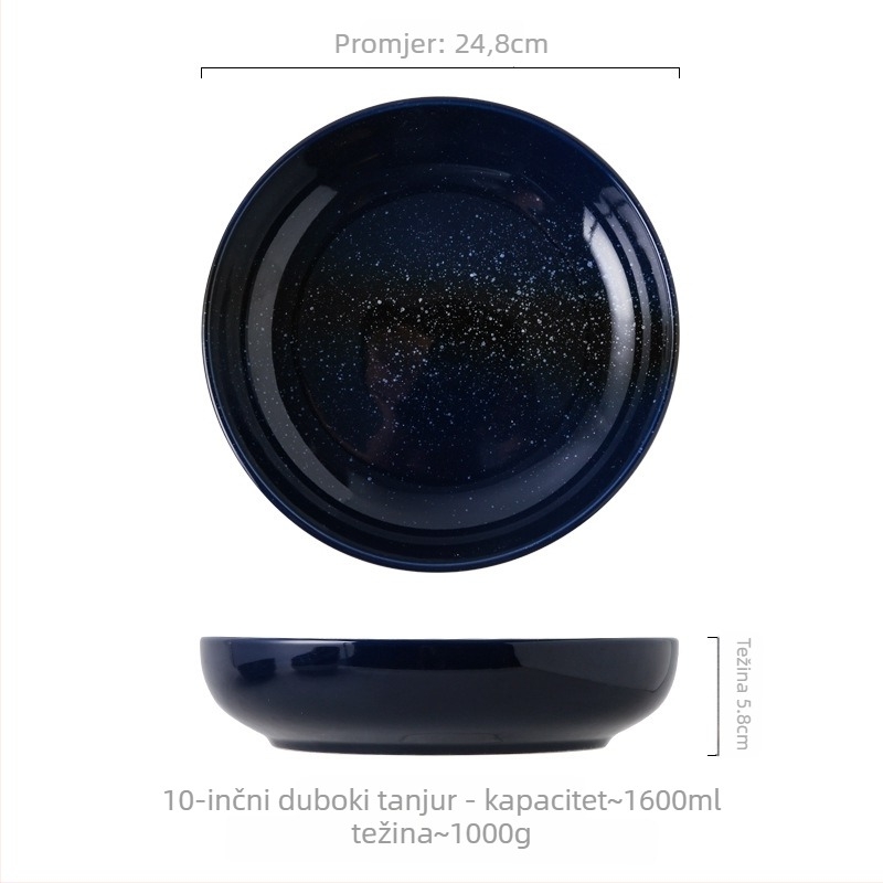 Porcelanski set zdjela i tanjura, japanski stil, kružni oblik, mikrovalna sigurnost, pod glazurom završna obrada