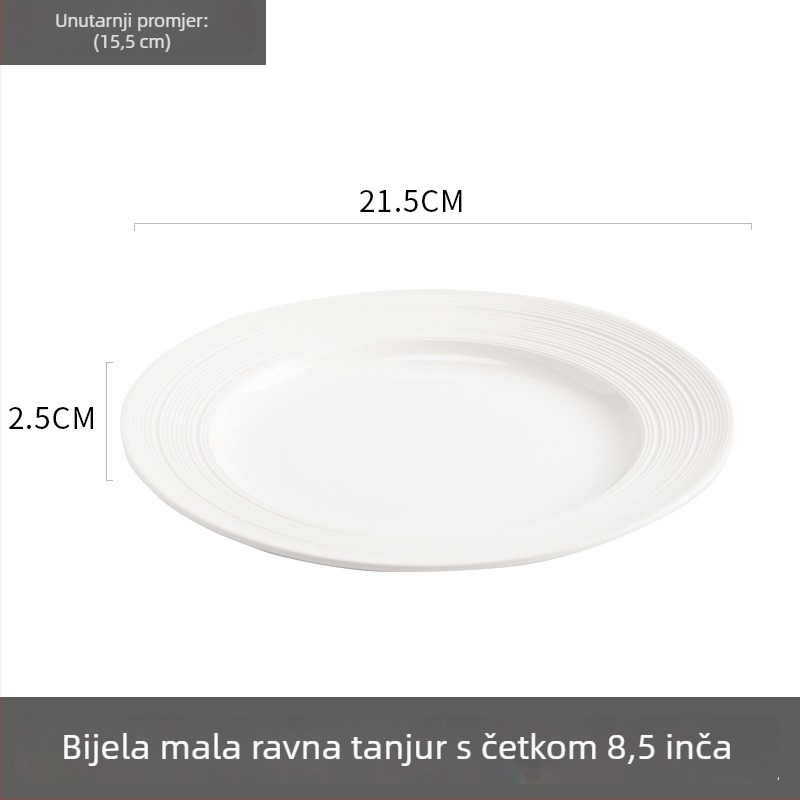 Porcelanski okrugli tanjur za hotele i restorane – podglazurna završna obrada, mikrovalna sigurnost, moderni minimalistički stil, pogodan za poklon