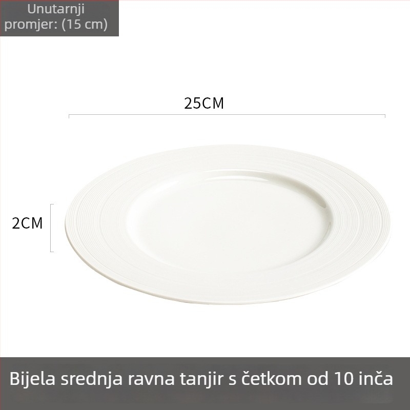 Porcelanski okrugli tanjur za hotele i restorane – podglazurna završna obrada, mikrovalna sigurnost, moderni minimalistički stil, pogodan za poklon