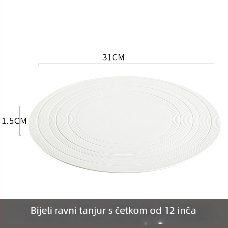 Porcelanski okrugli tanjur za hotele i restorane – podglazurna završna obrada, mikrovalna sigurnost, moderni minimalistički stil, pogodan za poklon