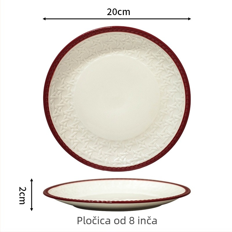 Keramički set zdjela i tanjura s prugastim uzorkom, retro stil, okrugli oblik — za odrasle