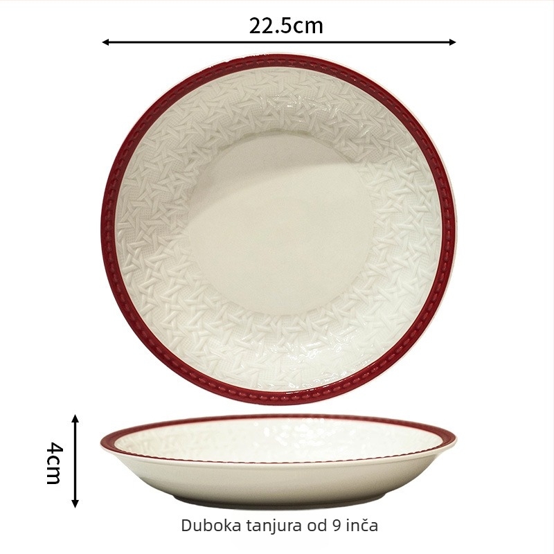 Keramički set zdjela i tanjura s prugastim uzorkom, retro stil, okrugli oblik — za odrasle