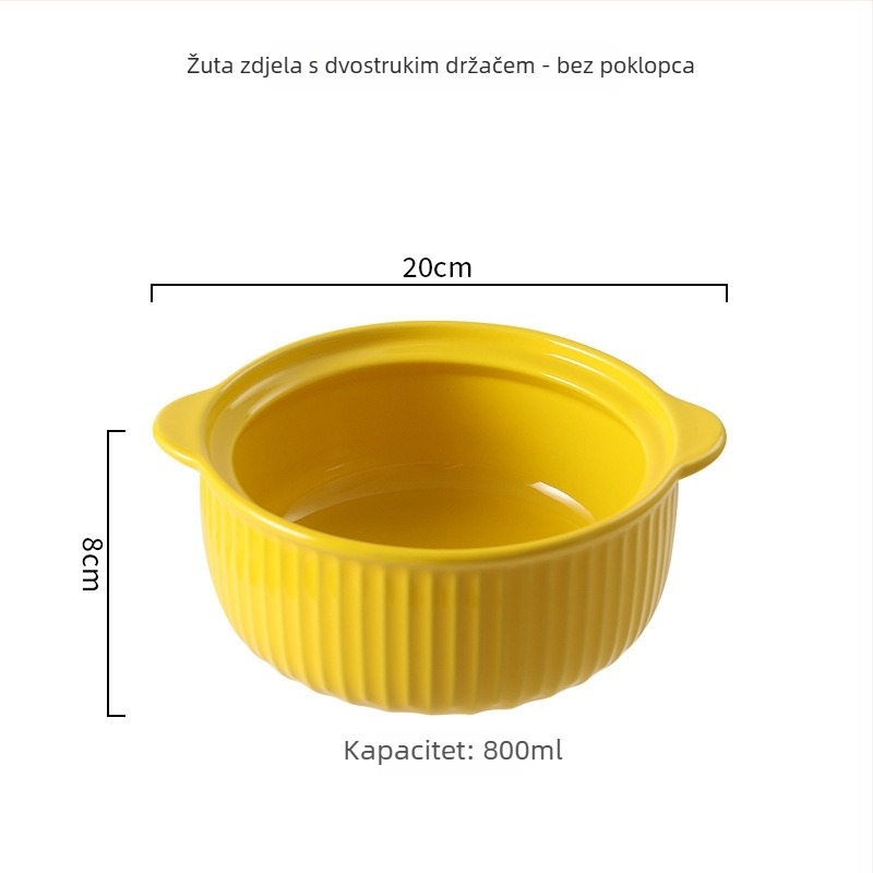 Keramička zdjela s poklopcem i dvostrukim držačima – mikrovalnoj kompatibilna, nordijskog stila