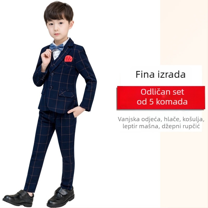 Zimski karirani dječji sako komplet – višedijelno formalno odijelo za nastupe, korejski stil