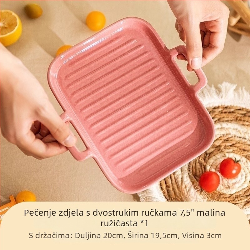 Keramičko posuđe za pečenje, kvadratnog oblika, glazirana površina, pogodno za mikrovalnu pećnicu, moderni minimalistički stil