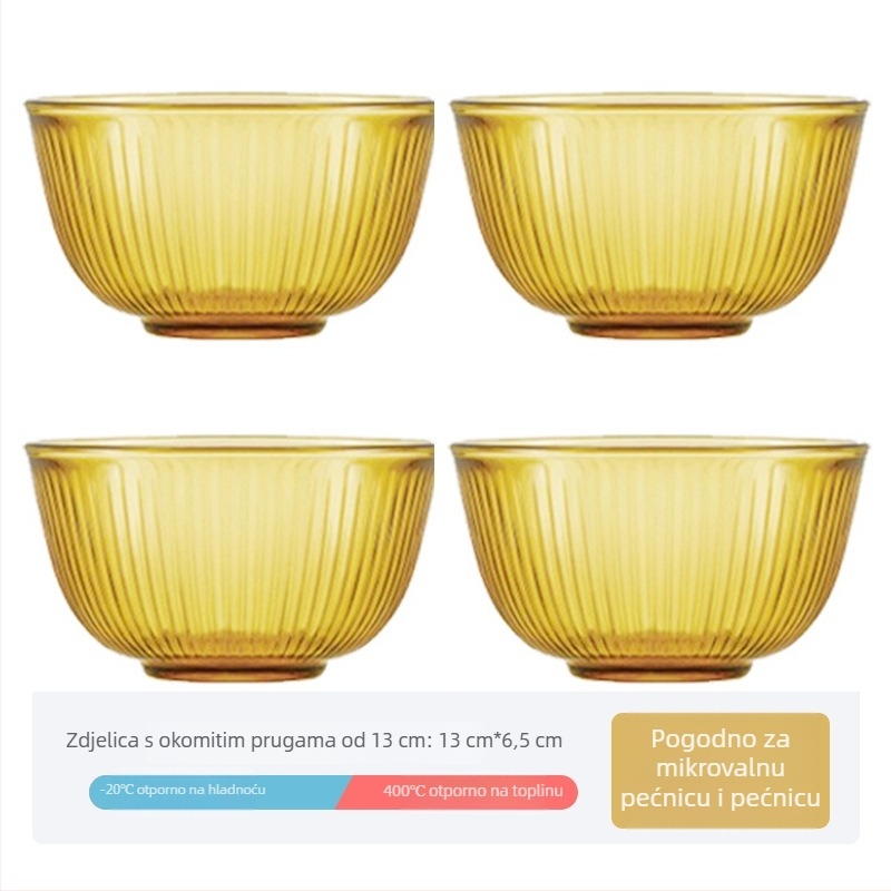 Set zdjela za rižu i tanjur od otporног stakla, mikrotalasna sigurnost, promjer 19 cm, kružnog oblika, jednostavne boje, moderni minimalistički stil