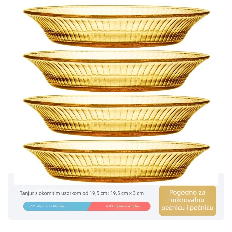 Set zdjela za rižu i tanjur od otporног stakla, mikrotalasna sigurnost, promjer 19 cm, kružnog oblika, jednostavne boje, moderni minimalistički stil