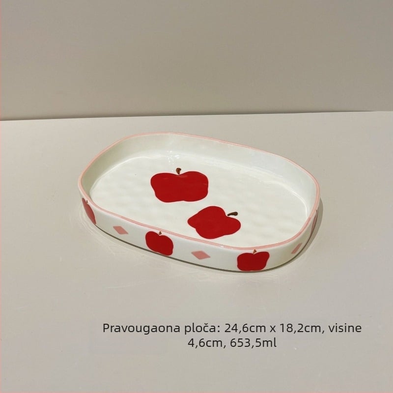 Keramički set posuđa s cvjetnim uzorkom pod glazurom, krušnog oblika, pogodna za mikrovalnu, uključuje zdjele, tanjure, zdjele za juhu, zdjele za rezance, žlice i šalice