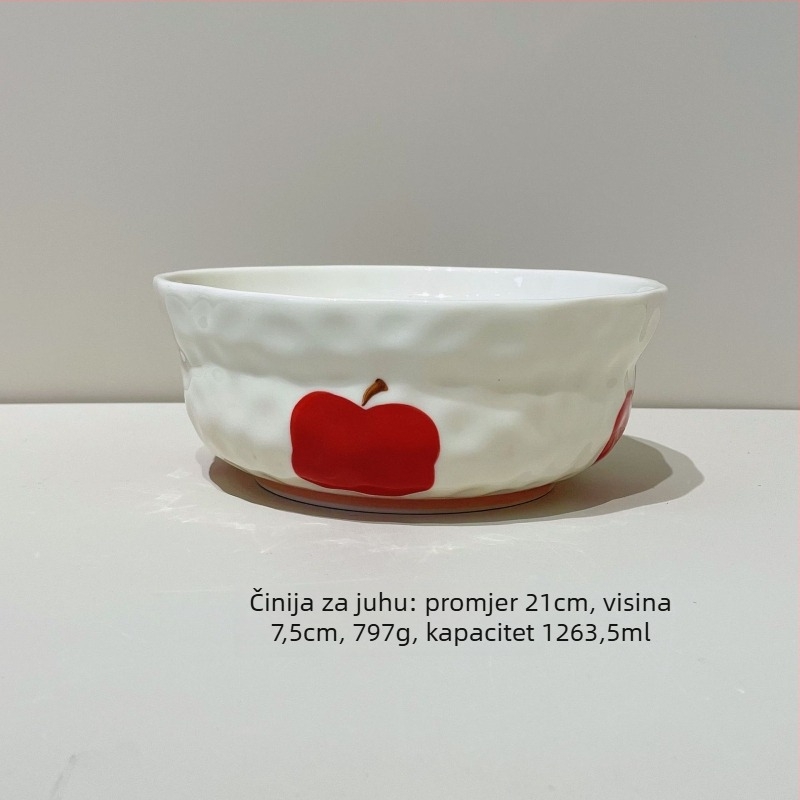 Keramički set posuđa s cvjetnim uzorkom pod glazurom, krušnog oblika, pogodna za mikrovalnu, uključuje zdjele, tanjure, zdjele za juhu, zdjele za rezance, žlice i šalice