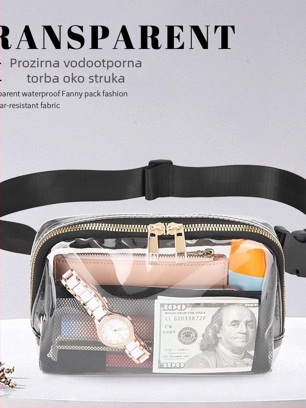 Sportska torbica za struk - vodootporni TPU, prilagodljivi prostor za pohranu, prozirni PVC džep, za aktivnosti na otvorenom