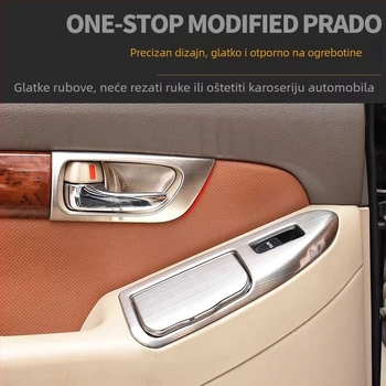 Unutarnji panel ručne kvake vrata – nehrđajući čelik; otporan na ogrebotine i habanje; pozicija: panel za prekidač prozora; kompatibilno s Toyota Prado LC120; brend Sphoree