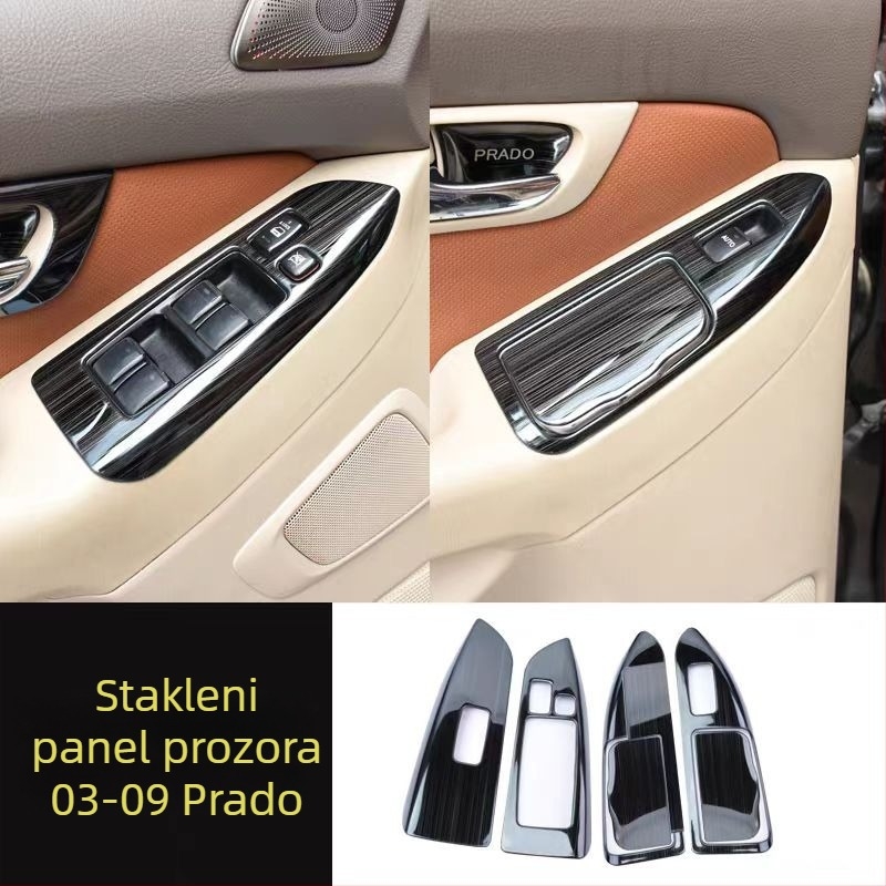 Unutarnji panel ručne kvake vrata – nehrđajući čelik; otporan na ogrebotine i habanje; pozicija: panel za prekidač prozora; kompatibilno s Toyota Prado LC120; brend Sphoree