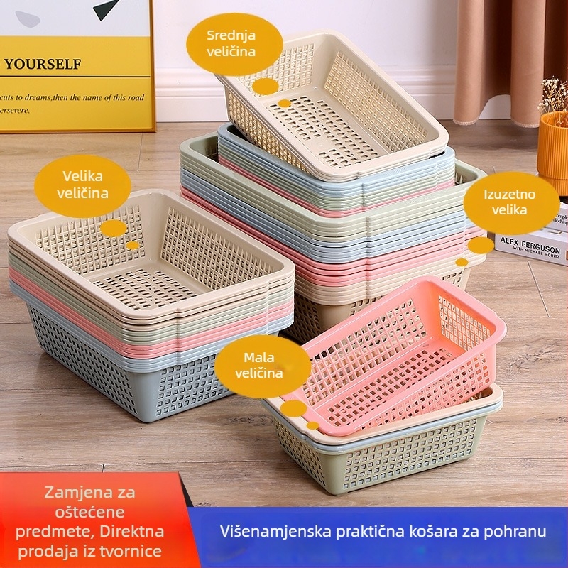 8011 plastična košara za kuhinju, pravokutna, za pohranu voća i povrća, za ispiranje i ocijeđivanje, plava