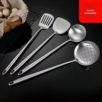 Yifu 304 nehrđajući čelik – set spatule i žlice, četiri kuhinjska alata s dugim prozračnim ručkama protiv opeklina, kompatibilno s nepremazanim posudama, antibakterijski završetak