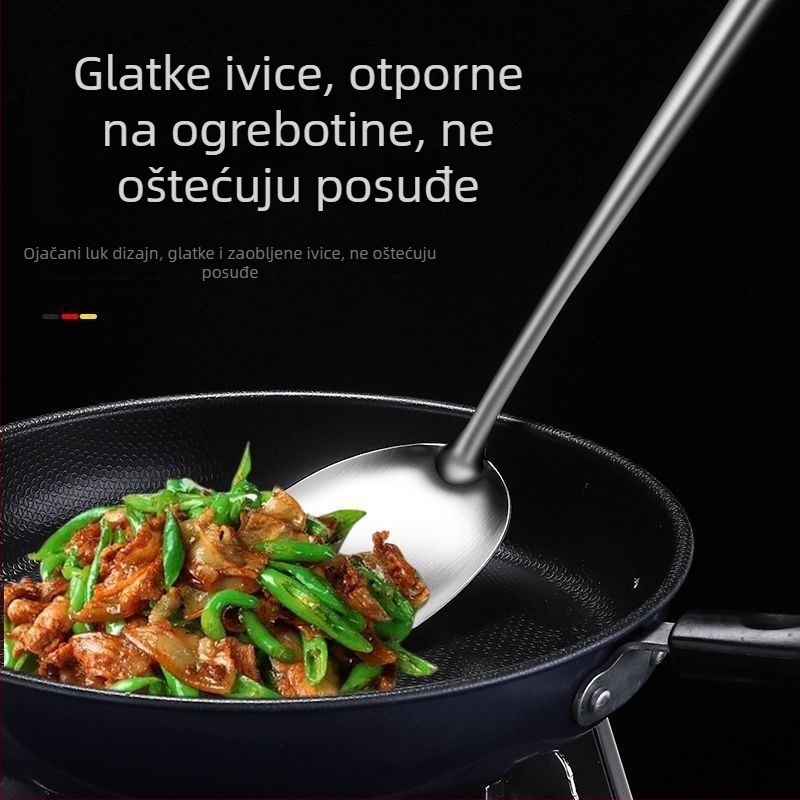 Yifu 304 nehrđajući čelik – set spatule i žlice, četiri kuhinjska alata s dugim prozračnim ručkama protiv opeklina, kompatibilno s nepremazanim posudama, antibakterijski završetak