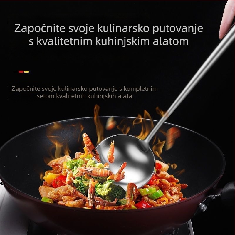 Yifu 304 nehrđajući čelik – set spatule i žlice, četiri kuhinjska alata s dugim prozračnim ručkama protiv opeklina, kompatibilno s nepremazanim posudama, antibakterijski završetak