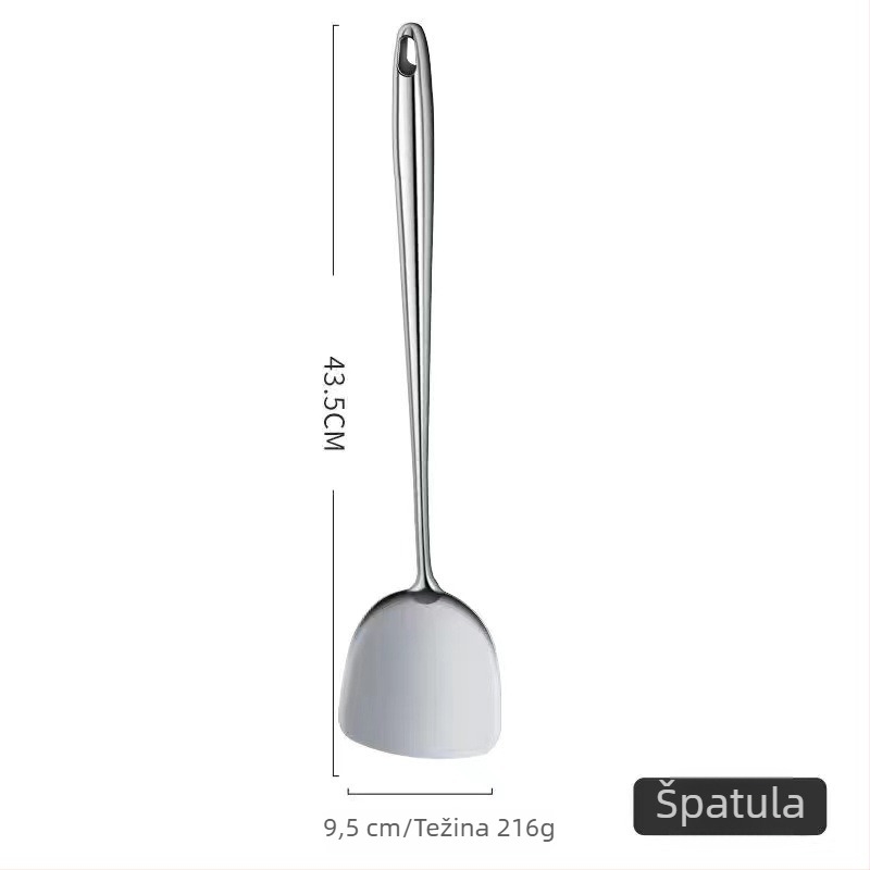 Yifu 304 nehrđajući čelik – set spatule i žlice, četiri kuhinjska alata s dugim prozračnim ručkama protiv opeklina, kompatibilno s nepremazanim posudama, antibakterijski završetak