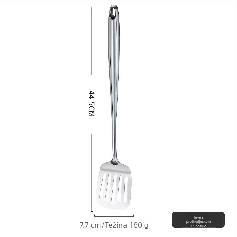 Yifu 304 nehrđajući čelik – set spatule i žlice, četiri kuhinjska alata s dugim prozračnim ručkama protiv opeklina, kompatibilno s nepremazanim posudama, antibakterijski završetak