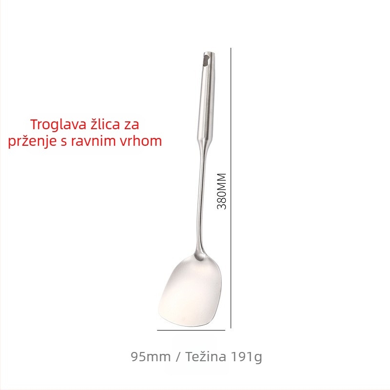 Yifu 304 nehrđajući čelik – set spatule i žlice, četiri kuhinjska alata s dugim prozračnim ručkama protiv opeklina, kompatibilno s nepremazanim posudama, antibakterijski završetak