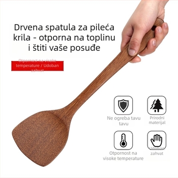 Drveni set špatula i žlica s dugim držalom za posude otporne na prianjanje, s tiskanim logom i mogućnošću prilagodbe
