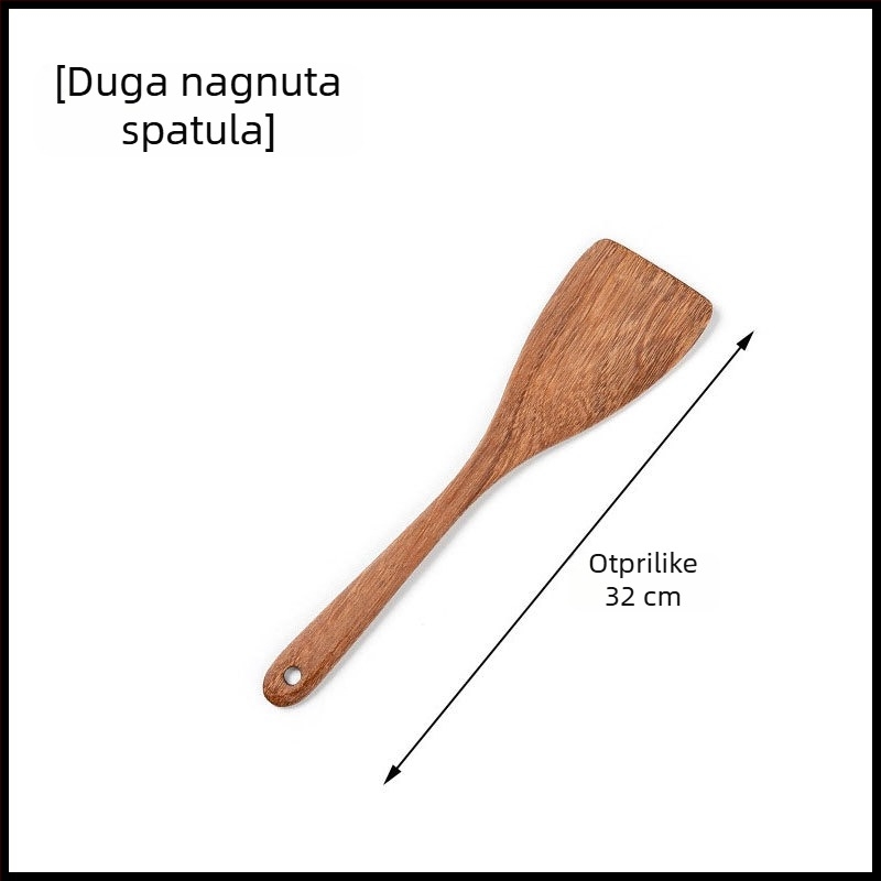 Drveni set špatula i žlica s dugim držalom za posude otporne na prianjanje, s tiskanim logom i mogućnošću prilagodbe