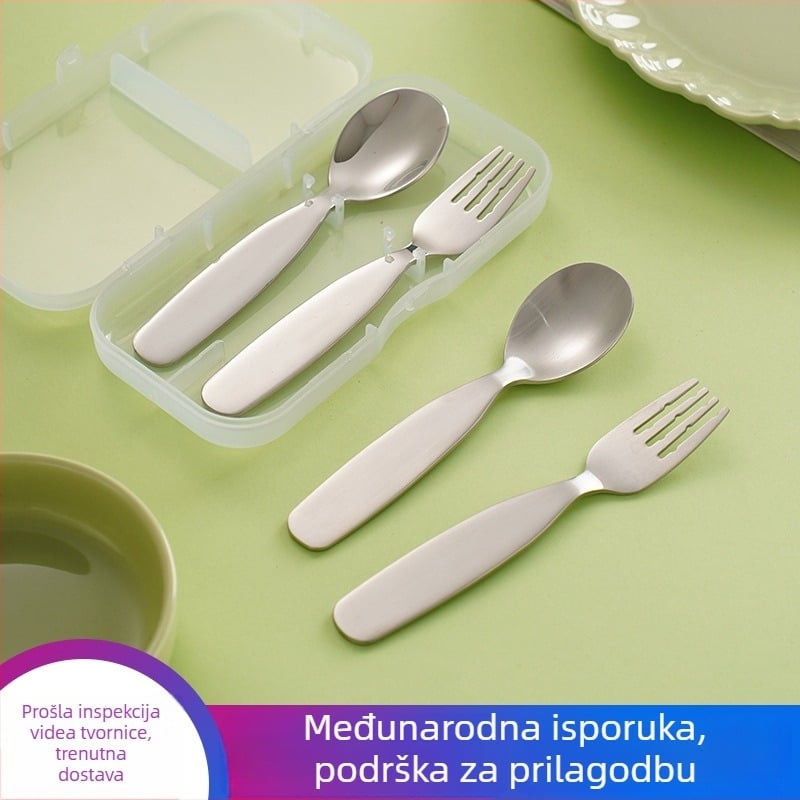 Dječji set vilice i žlice od nehrđajućeg čelika 304, za djecu, sjajna polirana površina, prilagodljiv logotip, nacionalni stil (304 nehrđajući čelik; za djecu; sjajna polirana površina; prilagodljiv logotip; nacionalni stil)