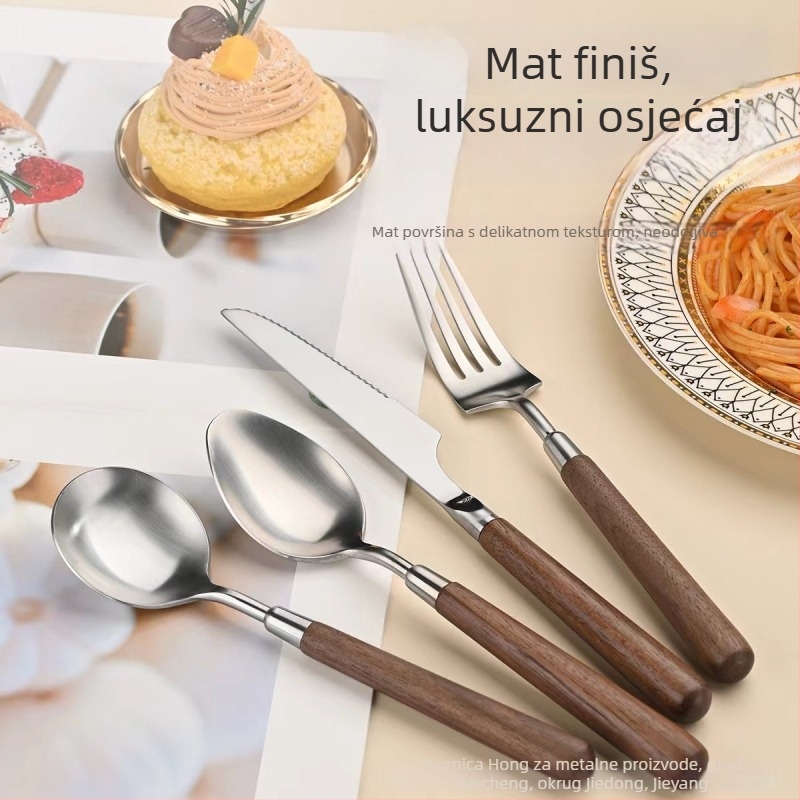 Set pribora (nož, vilica, žlica) od 304 nerđajućeg čelika, ogledni završni sloj, ručno izrađeno, retro stil blag luksuza