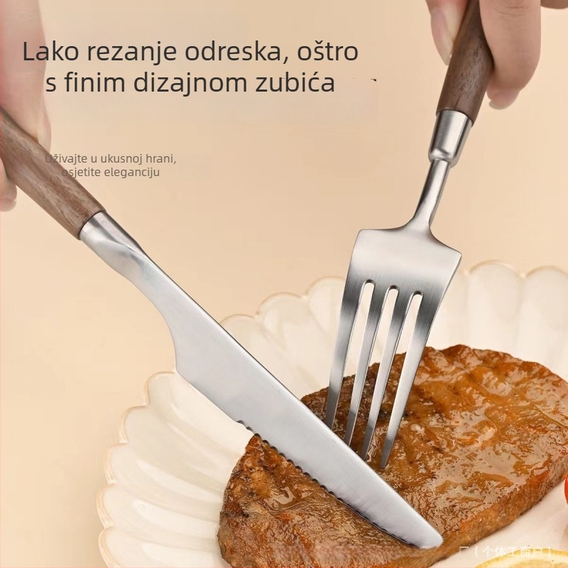 Set pribora (nož, vilica, žlica) od 304 nerđajućeg čelika, ogledni završni sloj, ručno izrađeno, retro stil blag luksuza
