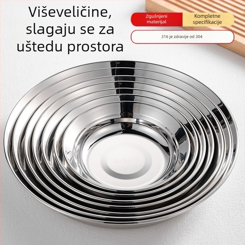 Duboki tanjur od nehrđajućeg čelika, prehrambene kvalitete, kružnog oblika, ispis logotipa i mogućnost prilagodbe
