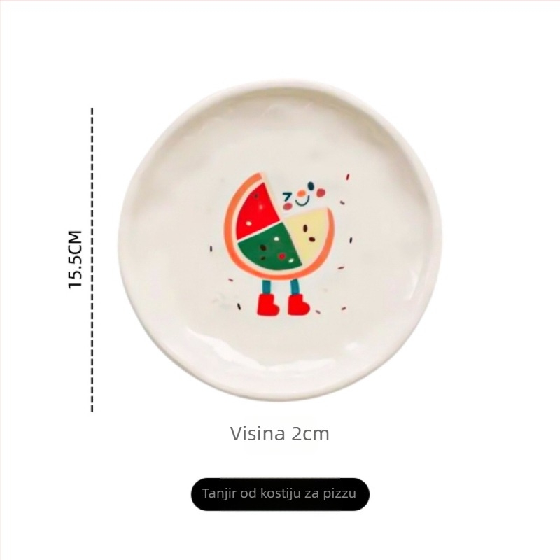 Tanjur od kostnog porcelana, keramički tanjur za užinu, karikaturni uzorak, sladak stil, mikrovalna sigurnost, površina ispod glazure + decal visoke temperature