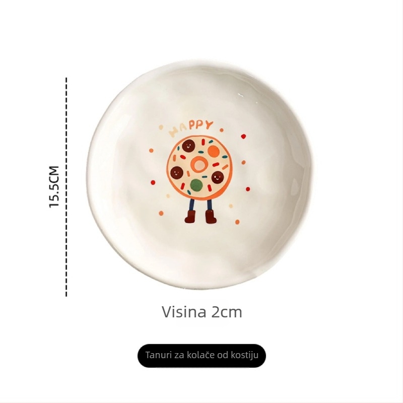 Tanjur od kostnog porcelana, keramički tanjur za užinu, karikaturni uzorak, sladak stil, mikrovalna sigurnost, površina ispod glazure + decal visoke temperature