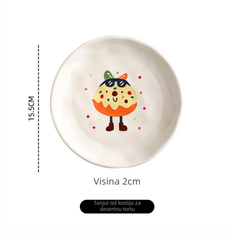 Tanjur od kostnog porcelana, keramički tanjur za užinu, karikaturni uzorak, sladak stil, mikrovalna sigurnost, površina ispod glazure + decal visoke temperature