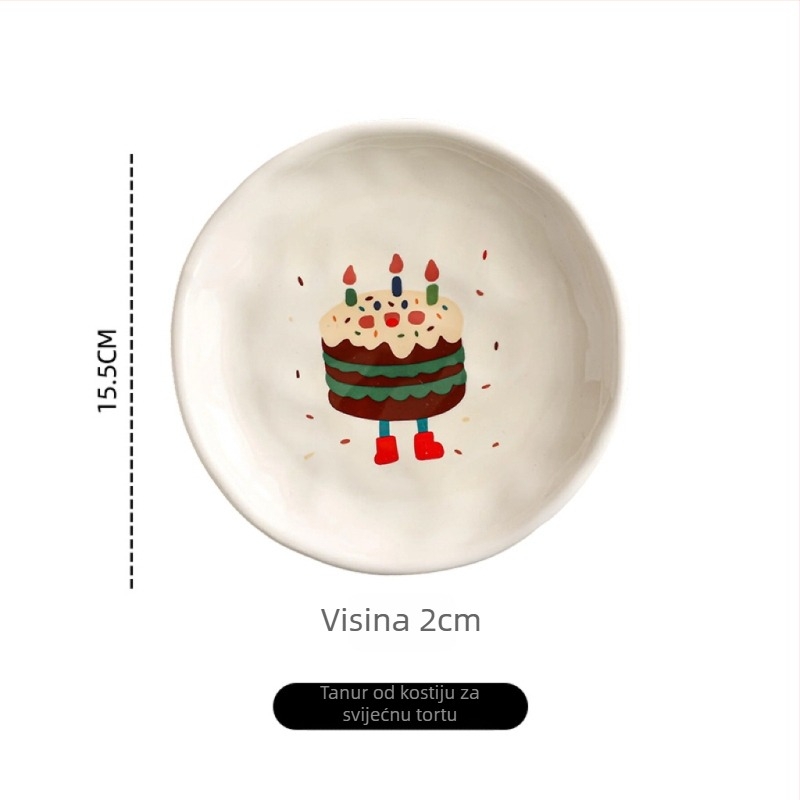 Tanjur od kostnog porcelana, keramički tanjur za užinu, karikaturni uzorak, sladak stil, mikrovalna sigurnost, površina ispod glazure + decal visoke temperature