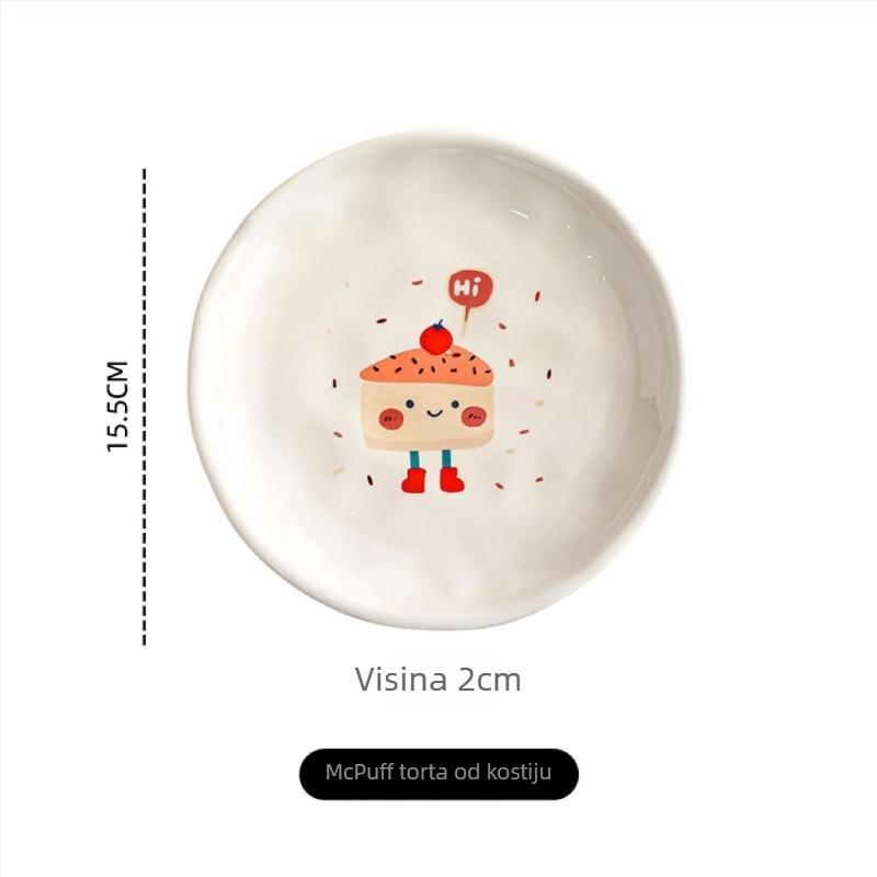 Tanjur od kostnog porcelana, keramički tanjur za užinu, karikaturni uzorak, sladak stil, mikrovalna sigurnost, površina ispod glazure + decal visoke temperature