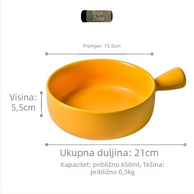 Porcelanski kružni posuda za pečenje s držačem, mikrovalna kompatibilna, glazirana površina