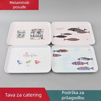 Podnos od melamina s imitacijom porculana (Materijal: melamin/imitacija porculana; Oblik: Kvadratni; Uzorak: Cvijet; Stil: Moderno minimalističko; Površina: Glazirana)