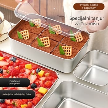 Tiramisu kalup od nehrđajućeg čelika sa kvadratnim pladnjem, debeđani dizajn, posuda za mousse s poklopcem za kućnu upotrebu