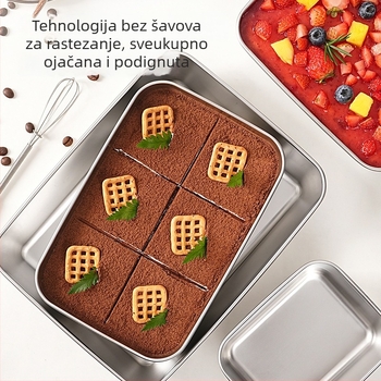 Tiramisu kalup od nehrđajućeg čelika sa kvadratnim pladnjem, debeđani dizajn, posuda za mousse s poklopcem za kućnu upotrebu