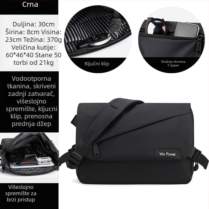 Muška crossbody torba u uličenom stilu, najlon, vodootporna, ultralaka, može podnijeti 11-inčni prijenosnik