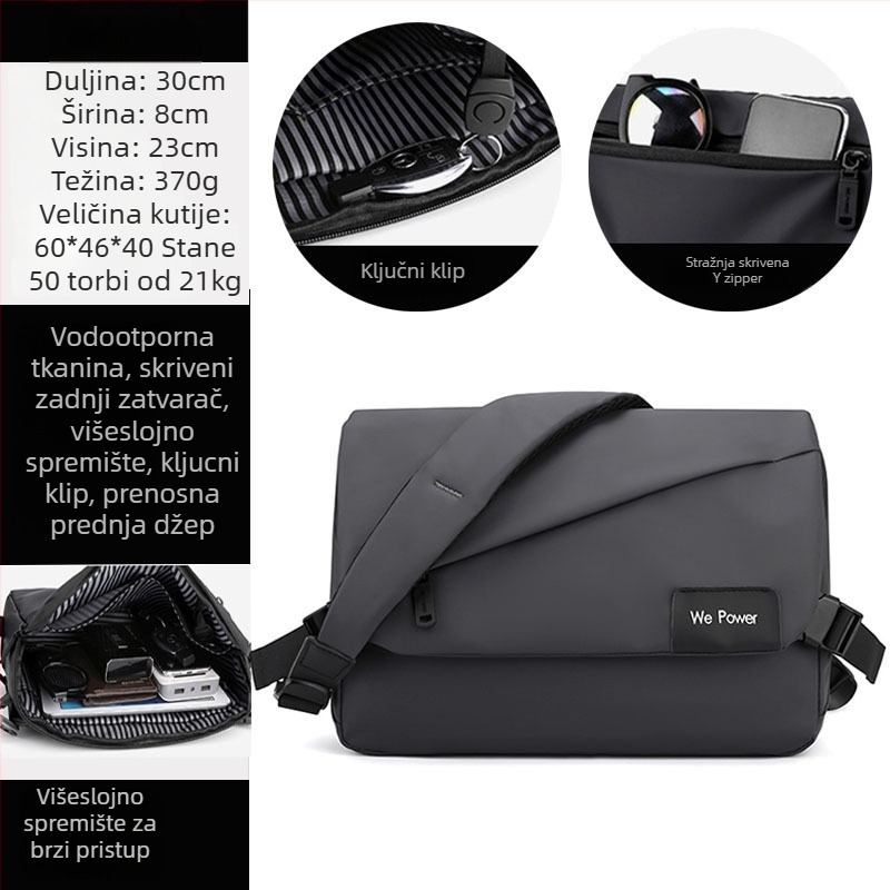 Muška crossbody torba u uličenom stilu, najlon, vodootporna, ultralaka, može podnijeti 11-inčni prijenosnik