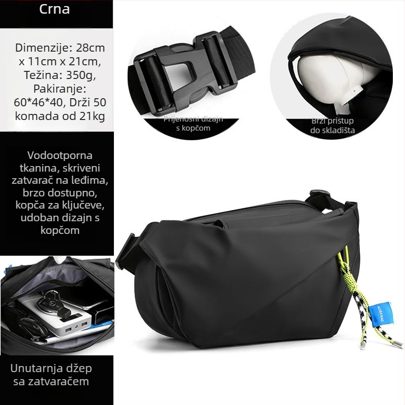 Muška crossbody torba u uličenom stilu, najlon, vodootporna, ultralaka, može podnijeti 11-inčni prijenosnik
