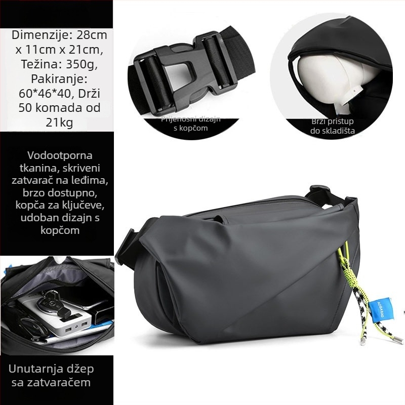 Muška crossbody torba u uličenom stilu, najlon, vodootporna, ultralaka, može podnijeti 11-inčni prijenosnik