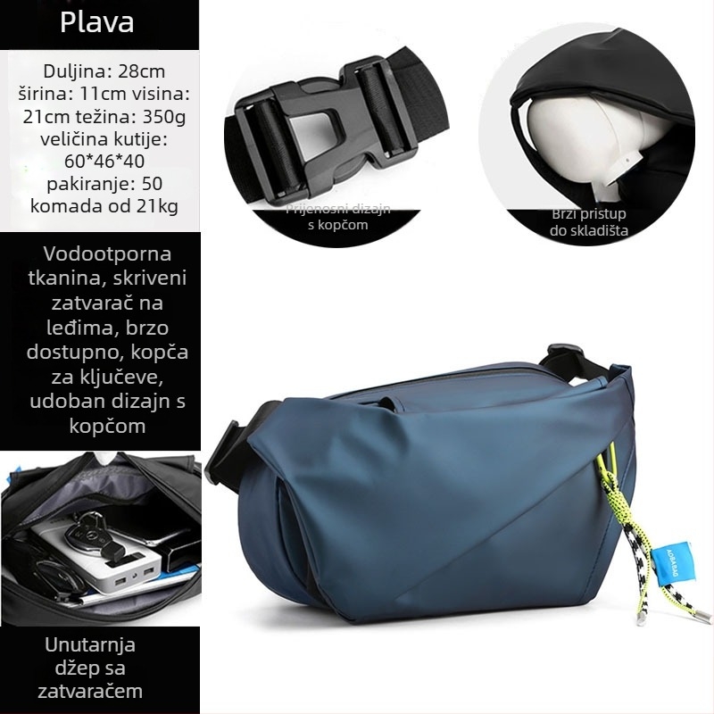 Muška crossbody torba u uličenom stilu, najlon, vodootporna, ultralaka, može podnijeti 11-inčni prijenosnik