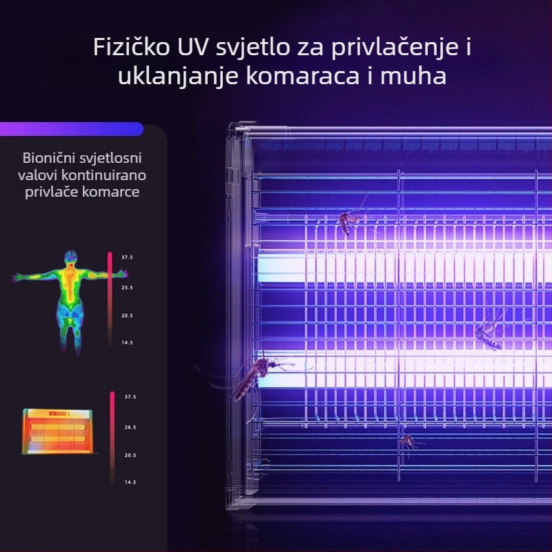 Električna lampa za uništavanje komaraca s ljubičastom svjetlošću za restorane i hotele, visokim naponom, sigurna i tiha, za unutarnje komercijalne prostore.