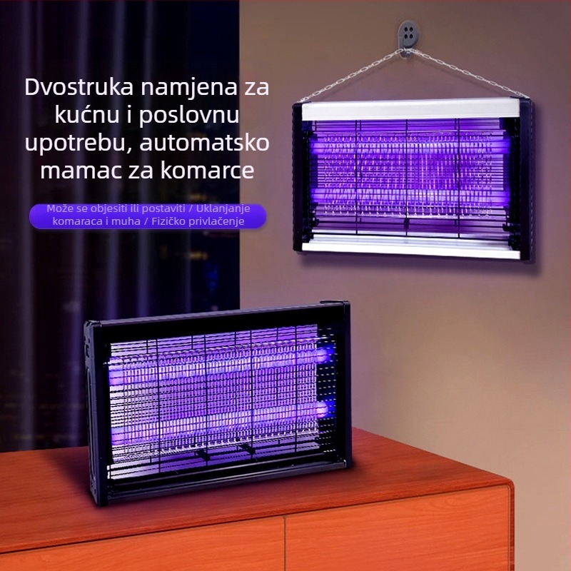 Električna lampa za uništavanje komaraca s ljubičastom svjetlošću za restorane i hotele, visokim naponom, sigurna i tiha, za unutarnje komercijalne prostore.