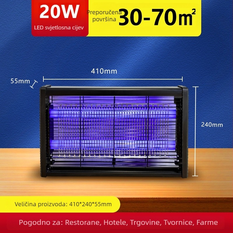 Električna lampa za uništavanje komaraca s ljubičastom svjetlošću za restorane i hotele, visokim naponom, sigurna i tiha, za unutarnje komercijalne prostore.