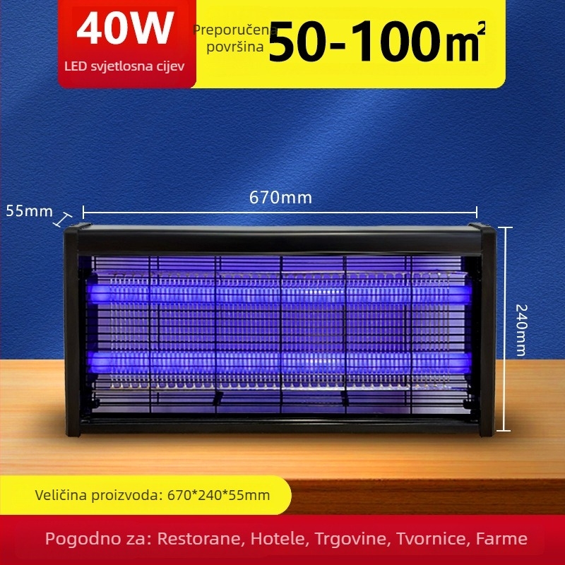 Električna lampa za uništavanje komaraca s ljubičastom svjetlošću za restorane i hotele, visokim naponom, sigurna i tiha, za unutarnje komercijalne prostore.