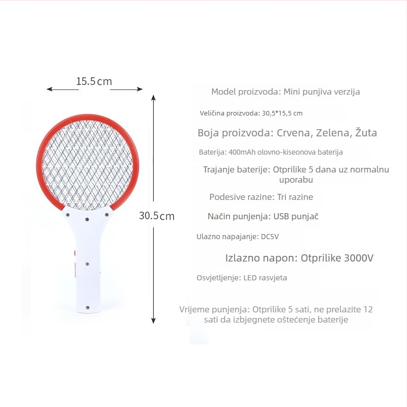 Mini električni štitnik za komarce s USB punjenjem – kućna i vanjska upotreba, 2 u 1, LED 1W, pokrivenost 11–20 m²
