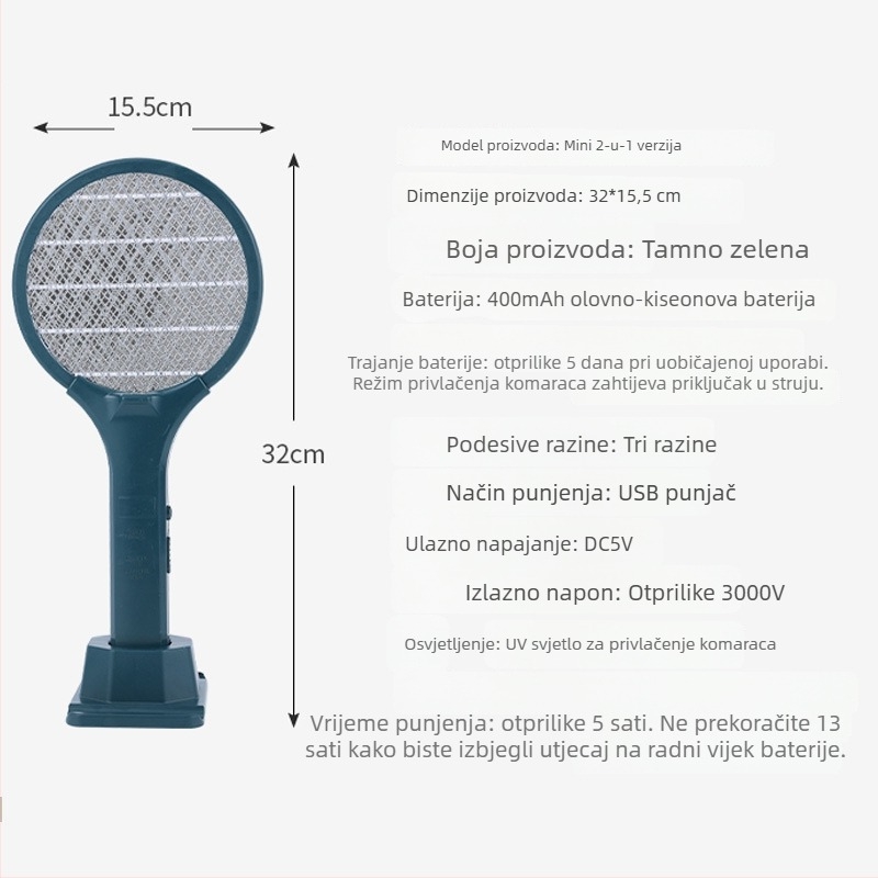 Mini električni štitnik za komarce s USB punjenjem – kućna i vanjska upotreba, 2 u 1, LED 1W, pokrivenost 11–20 m²